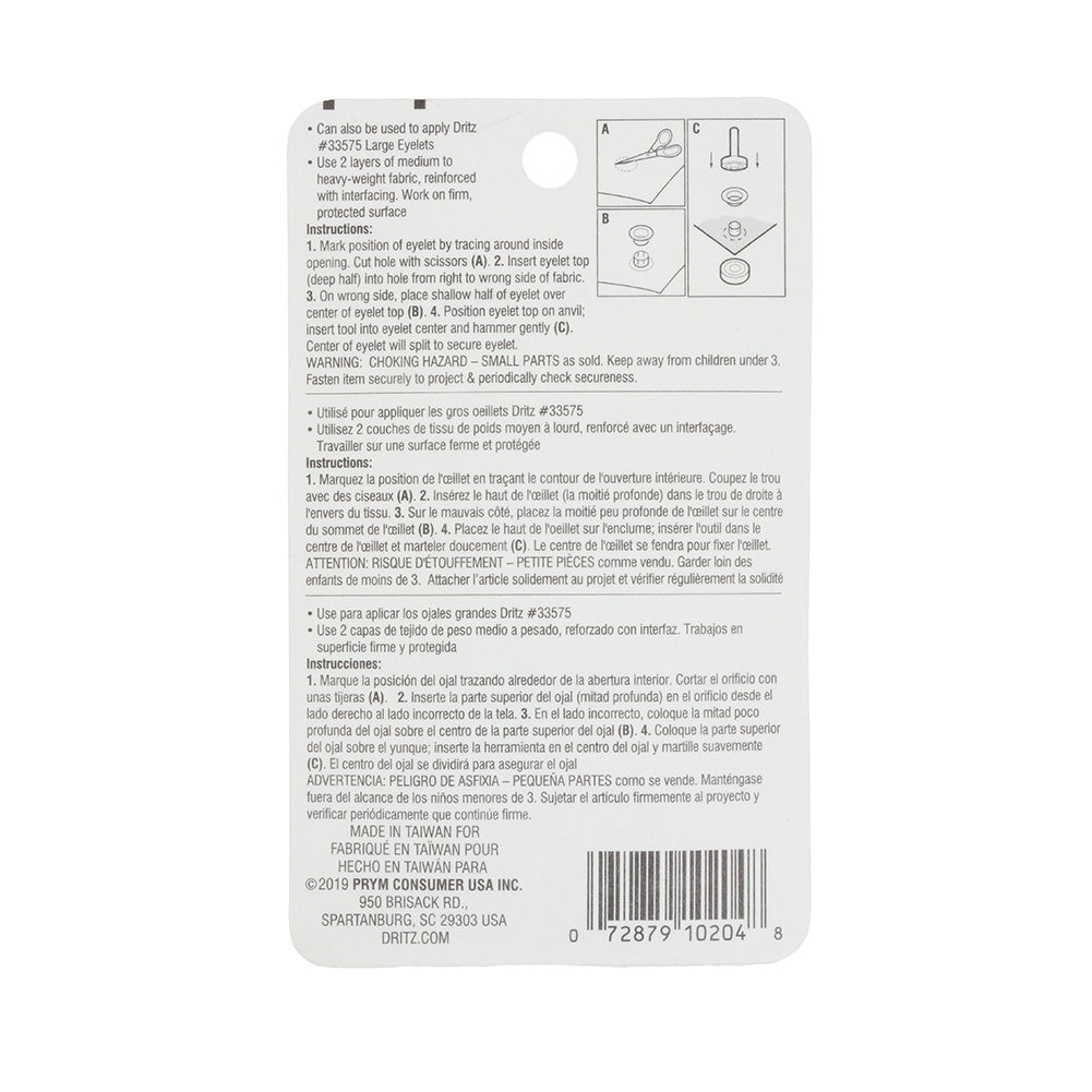 Dritz Large Nickel Eyelets Kit Size 1/4 - 12ct Detail Dritz Large Nickel Eyelets Kit Size 1/4 - 12ct Detail