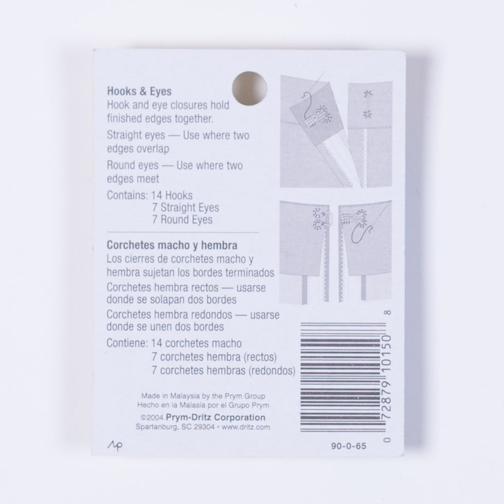 Dritz 14 Nickel Hooks & Eyes - Size 0 Detail Dritz 14 Nickel Hooks & Eyes - Size 0 Detail