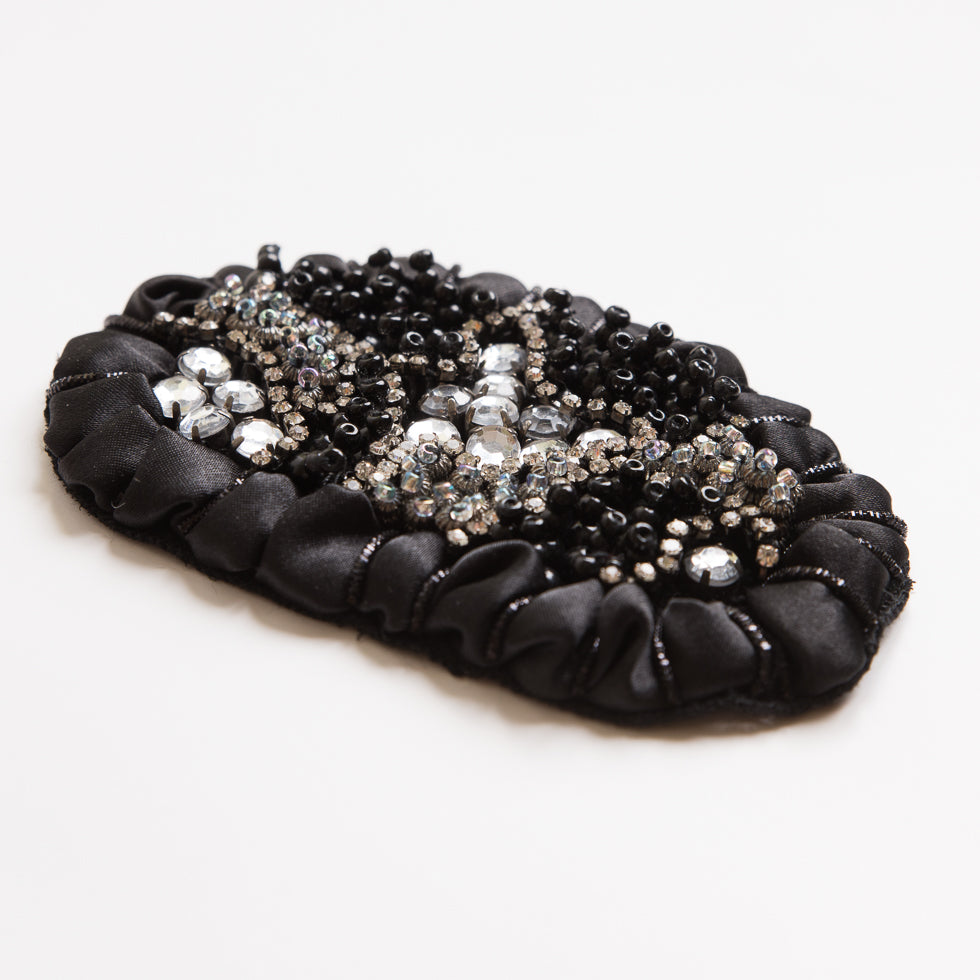 Black and Clear Beaded Rhinestone Applique - 4.25" Detail Black and Clear Beaded Rhinestone Applique - 4.25" Detail