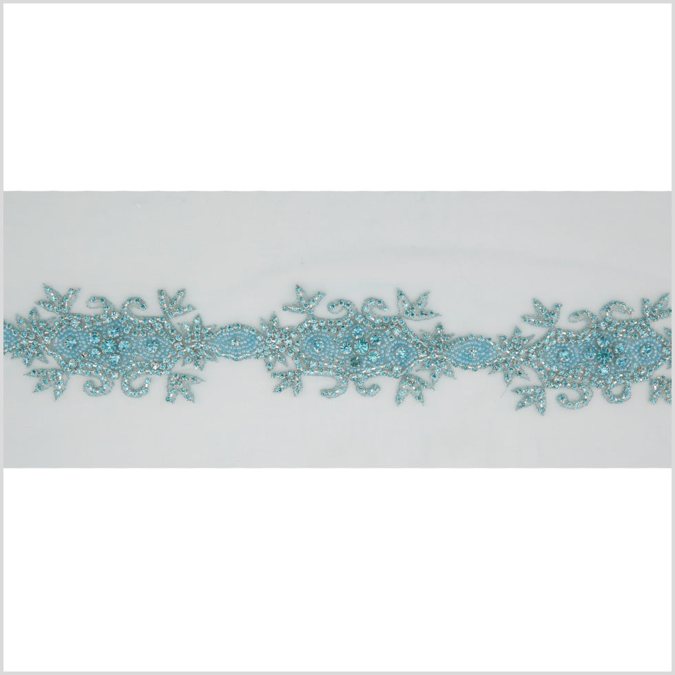 2.5" Turquoise Fancy Beaded Rhinestone Trim 2.5" Turquoise Fancy Beaded Rhinestone Trim