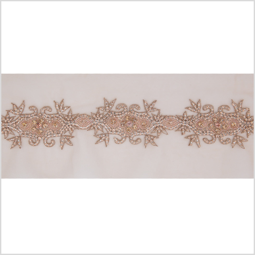 2.5" Peach Fancy Beaded Rhinestone Trim 2.5" Peach Fancy Beaded Rhinestone Trim