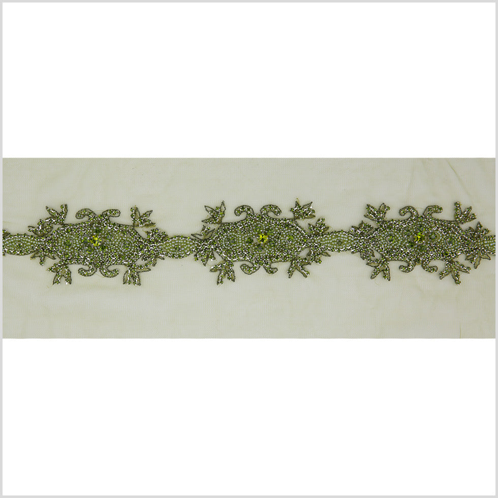 2.5" Lime Green Fancy Beaded Rhinestone Trim 2.5" Lime Green Fancy Beaded Rhinestone Trim