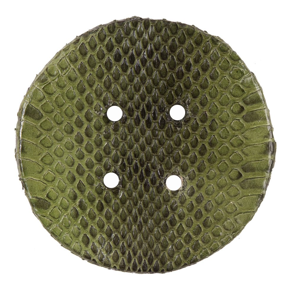 61mm Garden Green Snakeskin Covered Button - Detail 61mm Garden Green Snakeskin Covered Button - Detail