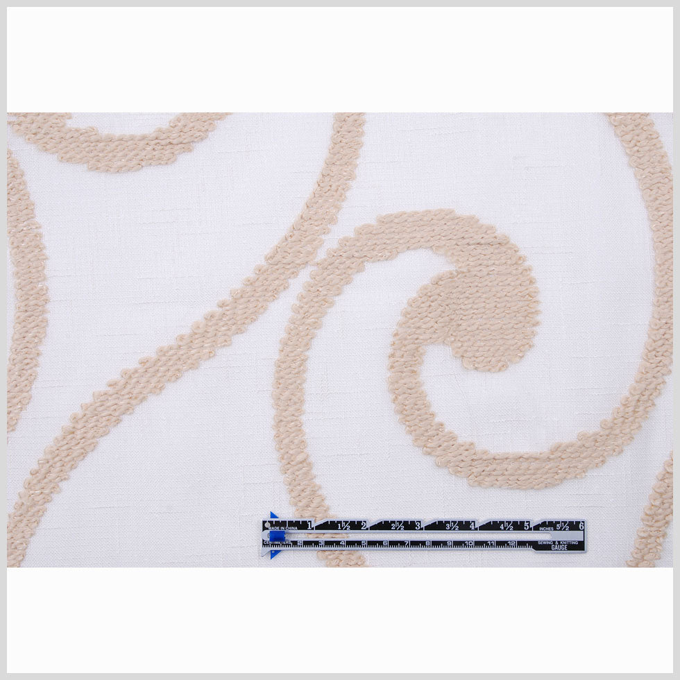 Ivory & Beige Embroidery Retro-Chic Sheer Poly Full Ivory & Beige Embroidery Retro-Chic Sheer Poly Full