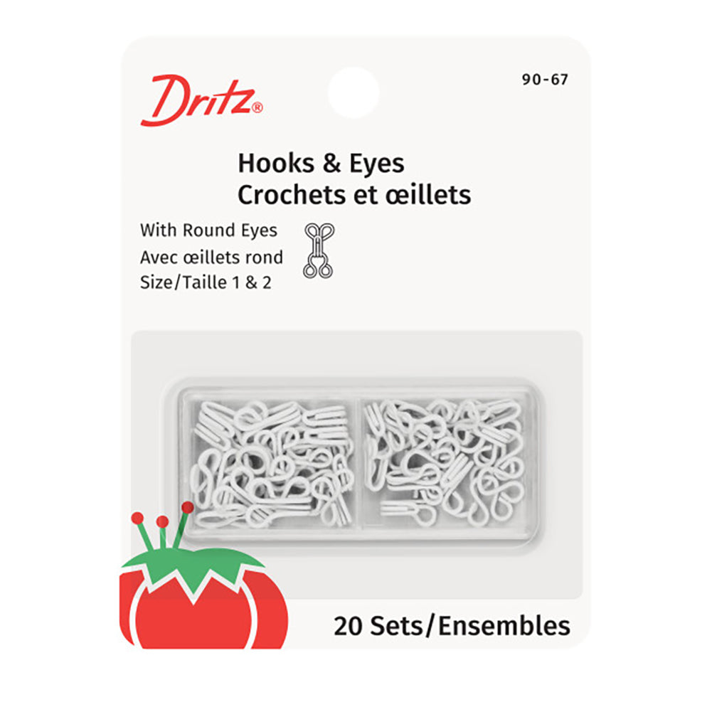 Dritz Hooks & Eyes - White - Sizes 1 & 2, 20 Sets Dritz Hooks & Eyes - White - Sizes 1 & 2, 20 Sets