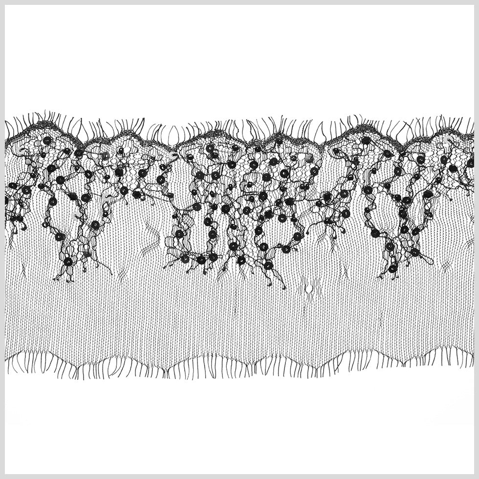 4.5" Black Fancy Eyelash Beaded Lace Trim 4.5" Black Fancy Eyelash Beaded Lace Trim