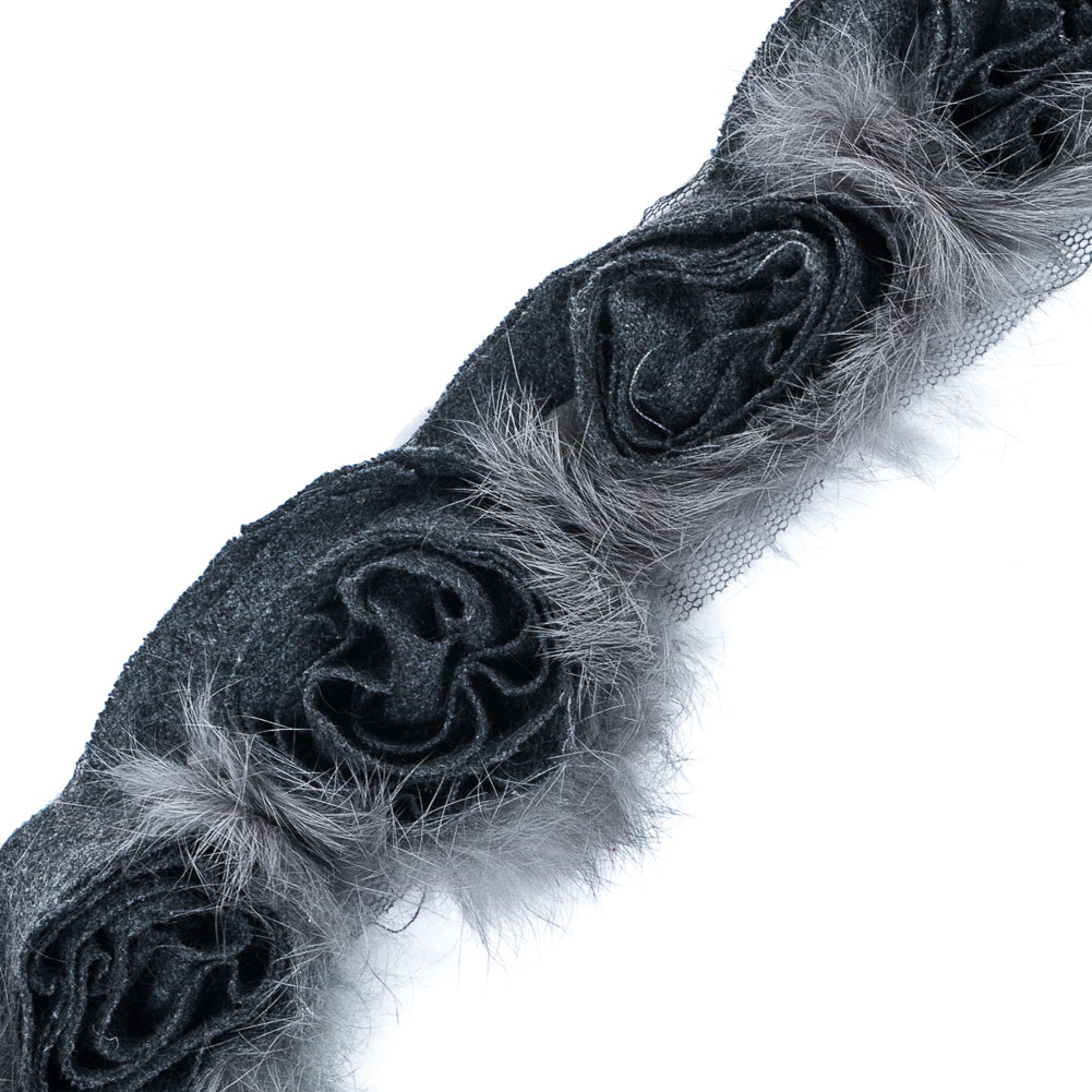 Gray Real Fur Rosette Trim - 2 - Detail Gray Real Fur Rosette Trim - 2 - Detail