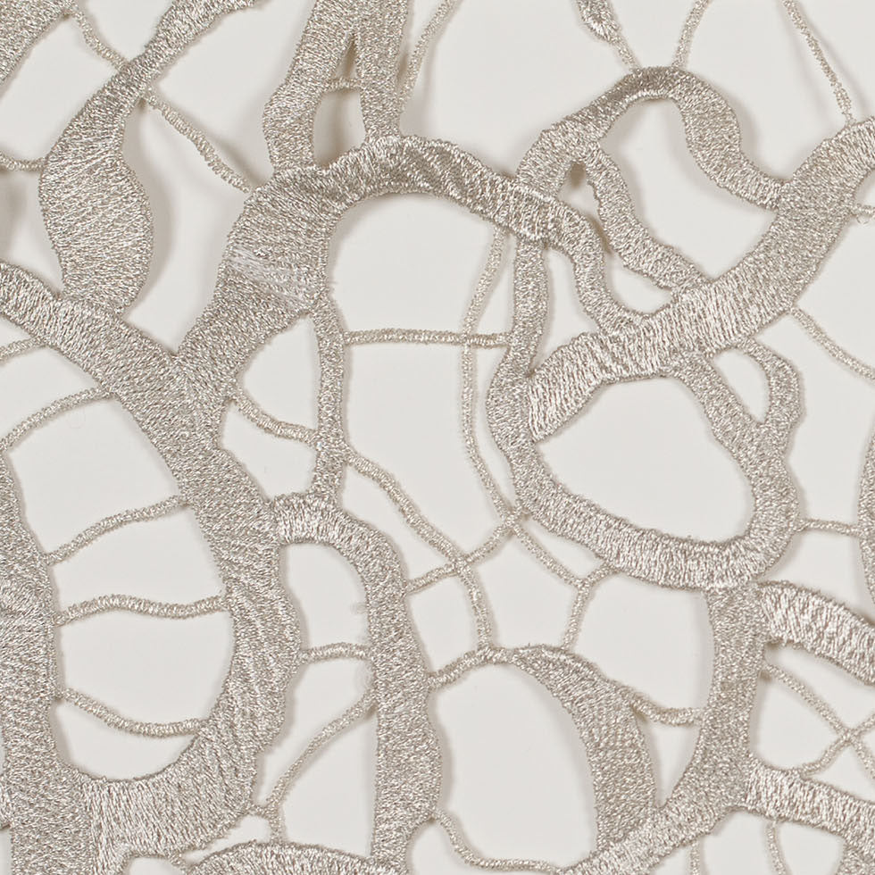 Metallic Silver Abstract Guipure Lace Fabric - Detail Metallic Silver Abstract Guipure Lace Fabric - Detail