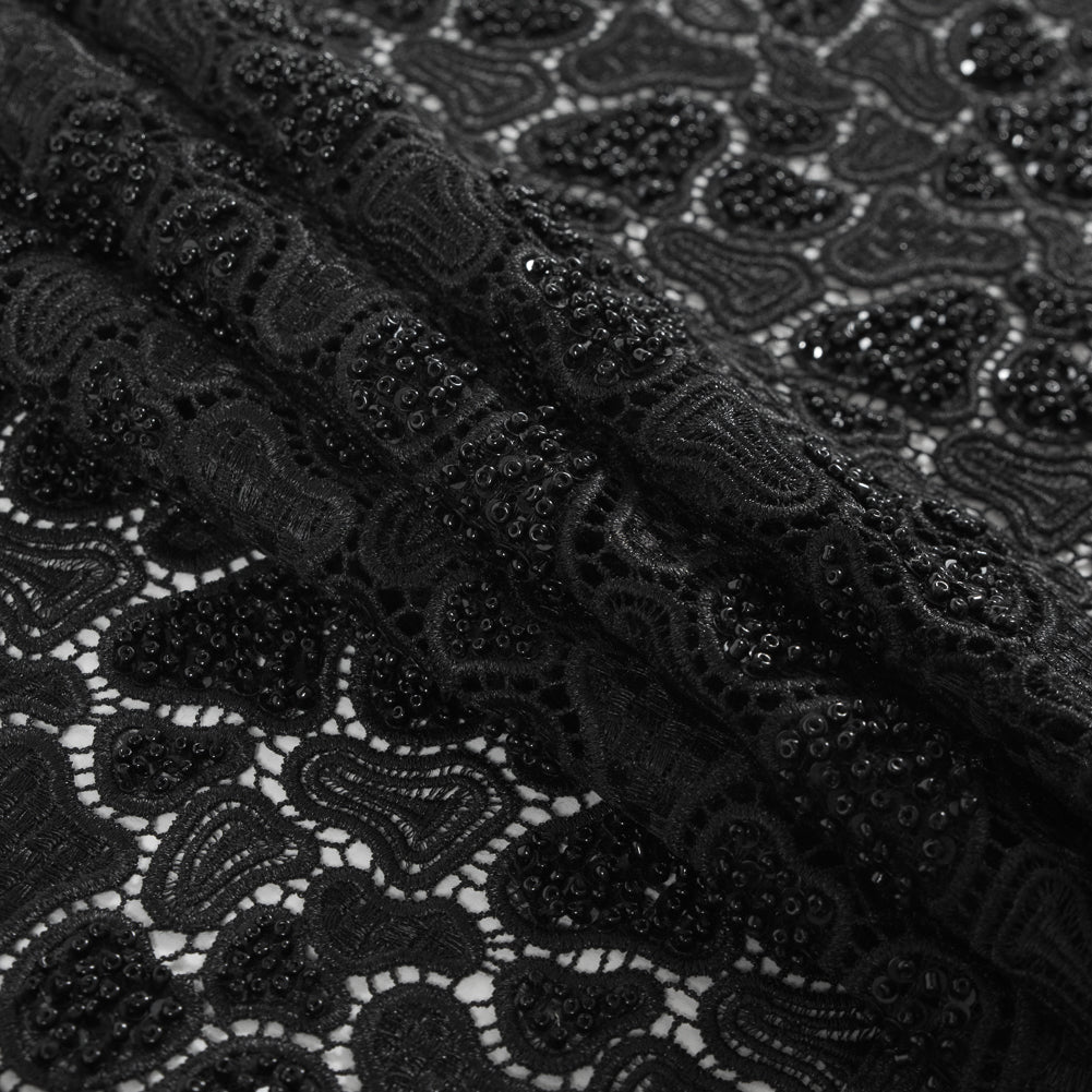 Black Fancy Beaded Guipure Lace - Folded Black Fancy Beaded Guipure Lace - Folded