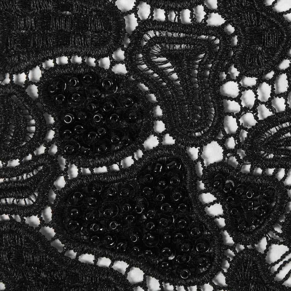 Black Fancy Beaded Guipure Lace - Detail Black Fancy Beaded Guipure Lace - Detail