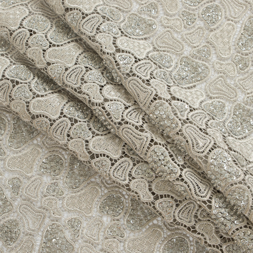Fancy Beaded Guipure Lace - Silver Folded Fancy Beaded Guipure Lace - Silver Folded