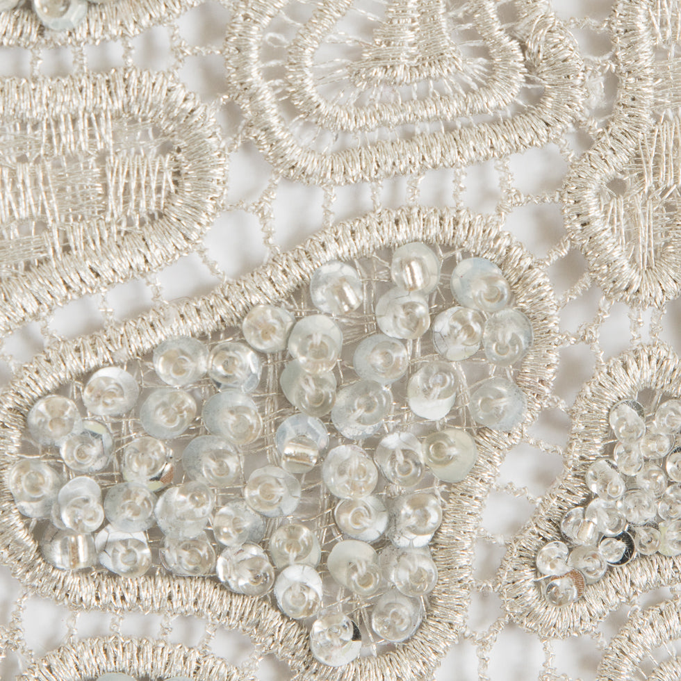 Fancy Beaded Guipure Lace - Silver Detail Fancy Beaded Guipure Lace - Silver Detail