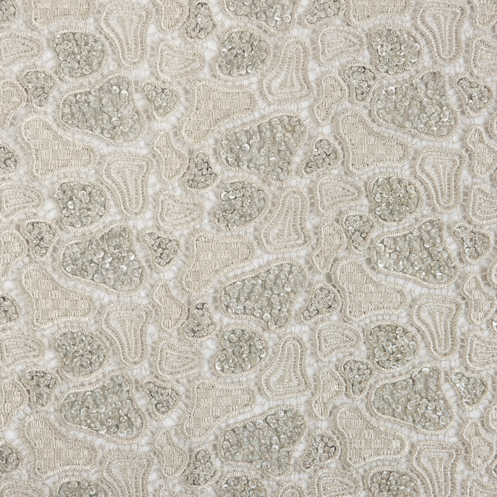 Fancy Beaded Guipure Lace - Silver Fancy Beaded Guipure Lace - Silver