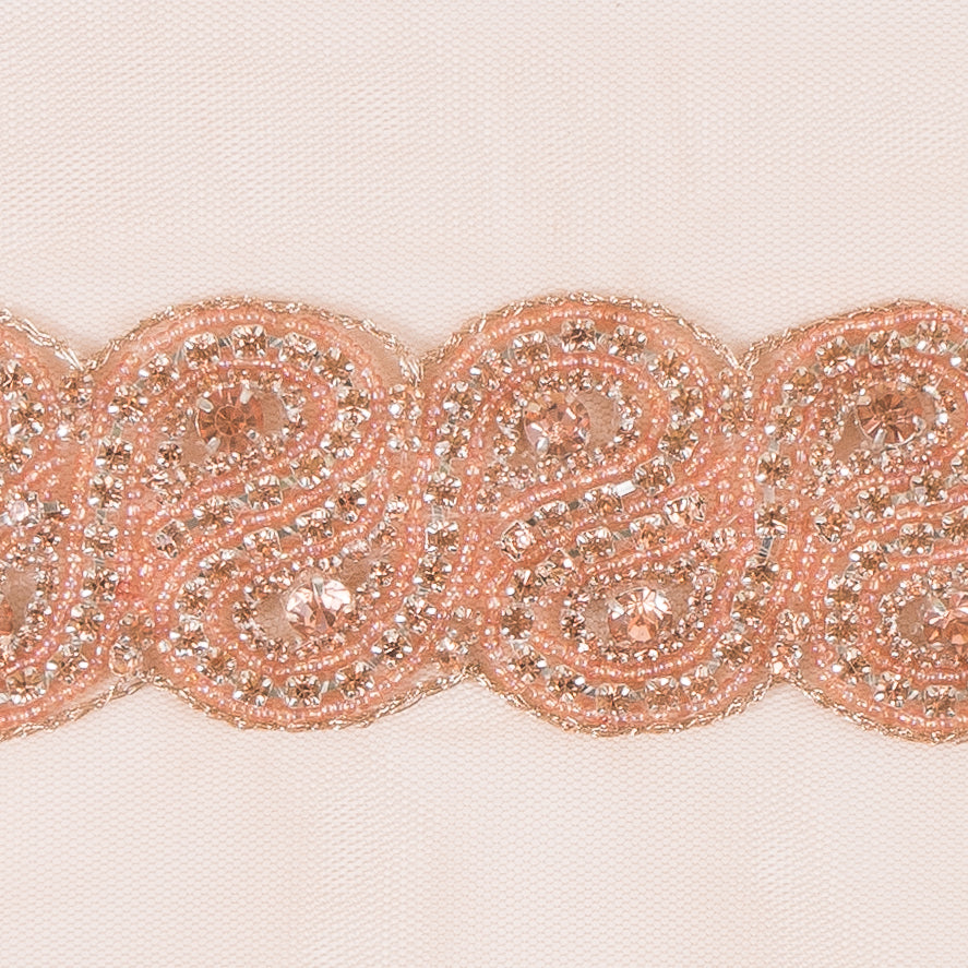 1.5 Peach Rhinestone Beaded Trim - Detail 1.5 Peach Rhinestone Beaded Trim - Detail