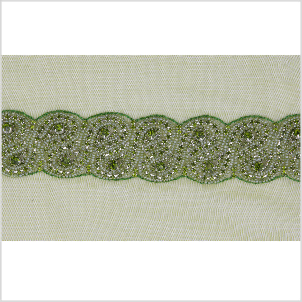 1.5 Olive Green Rhinestone Beaded Trim 1.5 Olive Green Rhinestone Beaded Trim