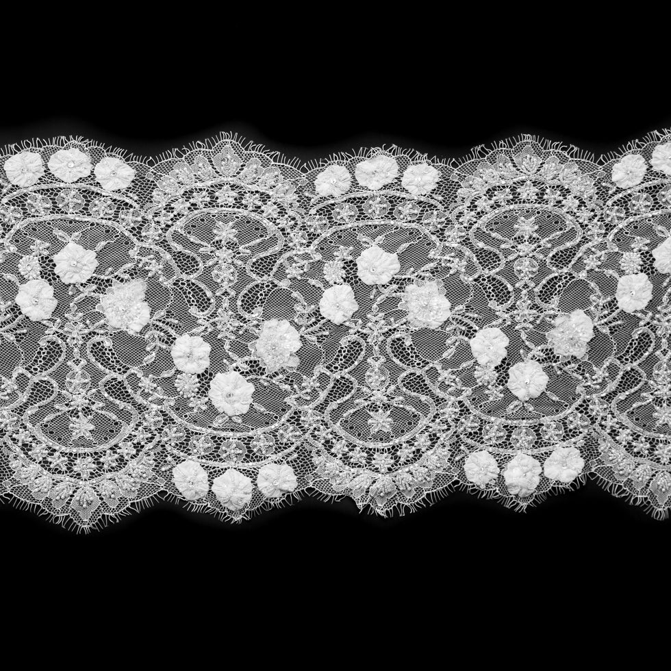 White Fancy Beaded Lace Trimming - 10" White Fancy Beaded Lace Trimming - 10"
