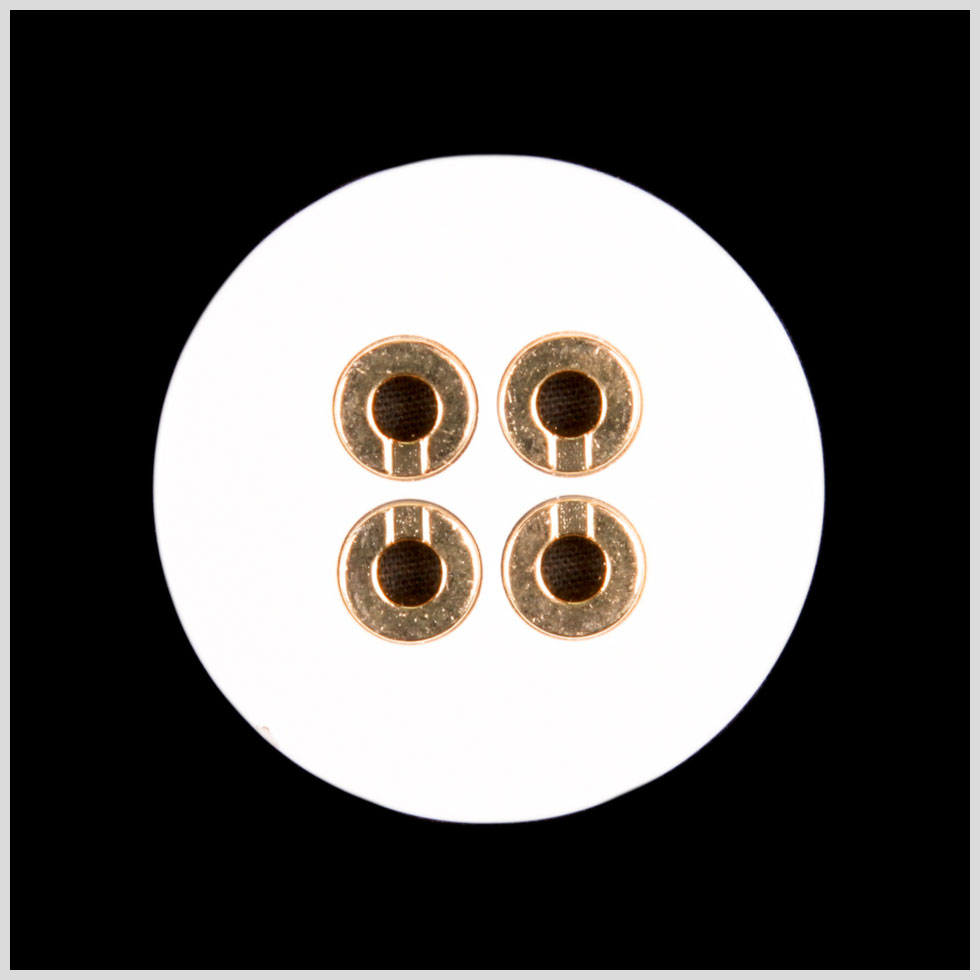 White Lacquer 4-Hole Gold Metal Button - 48L/30.5mm White Lacquer 4-Hole Gold Metal Button - 48L/30.5mm