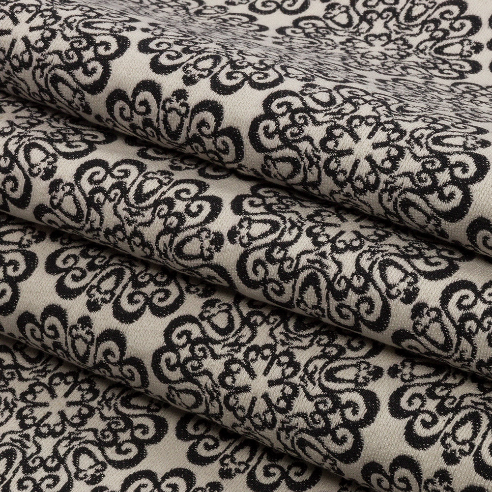 Black and Ivory Medallion Poly-Cotton Jacquard Folded Black and Ivory Medallion Poly-Cotton Jacquard Folded