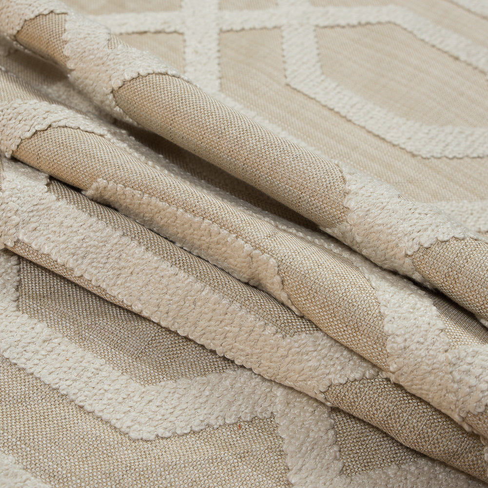 Natural Polyester Woven with a Geometric Faux-Chenille Design - Folded Natural Polyester Woven with a Geometric Faux-Chenille Design - Folded