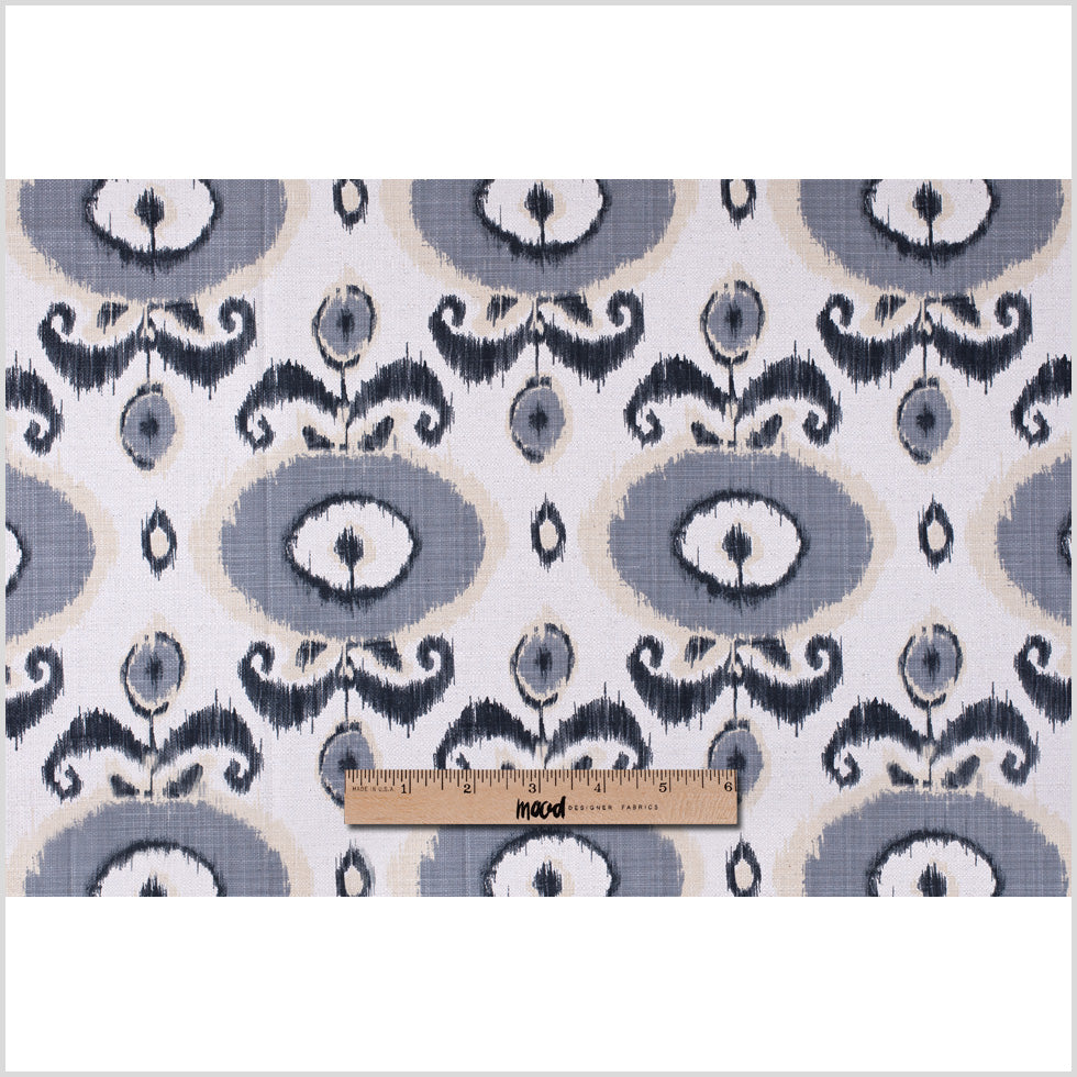 Gray Floral Ikat Cotton-Blend Woven - Full Gray Floral Ikat Cotton-Blend Woven - Full