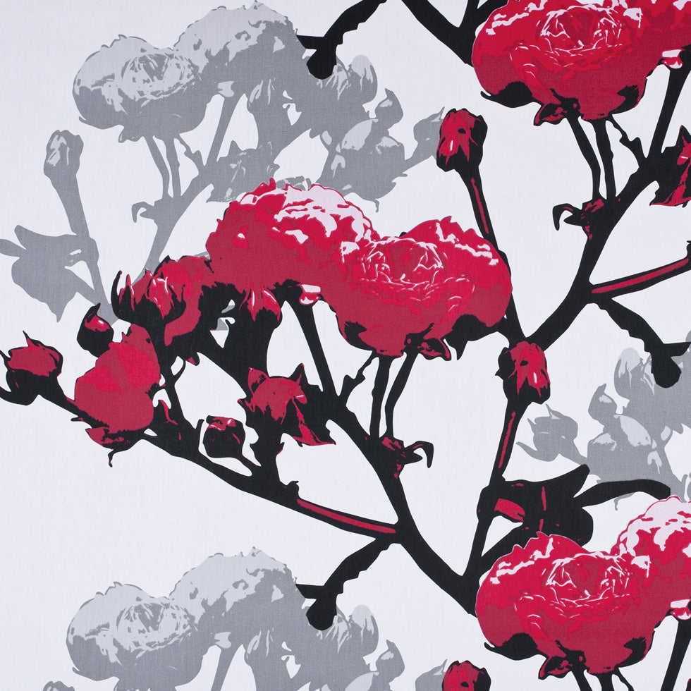 Swedish Giant Roses Red and Gray Cotton Swedish Giant Roses Red and Gray Cotton