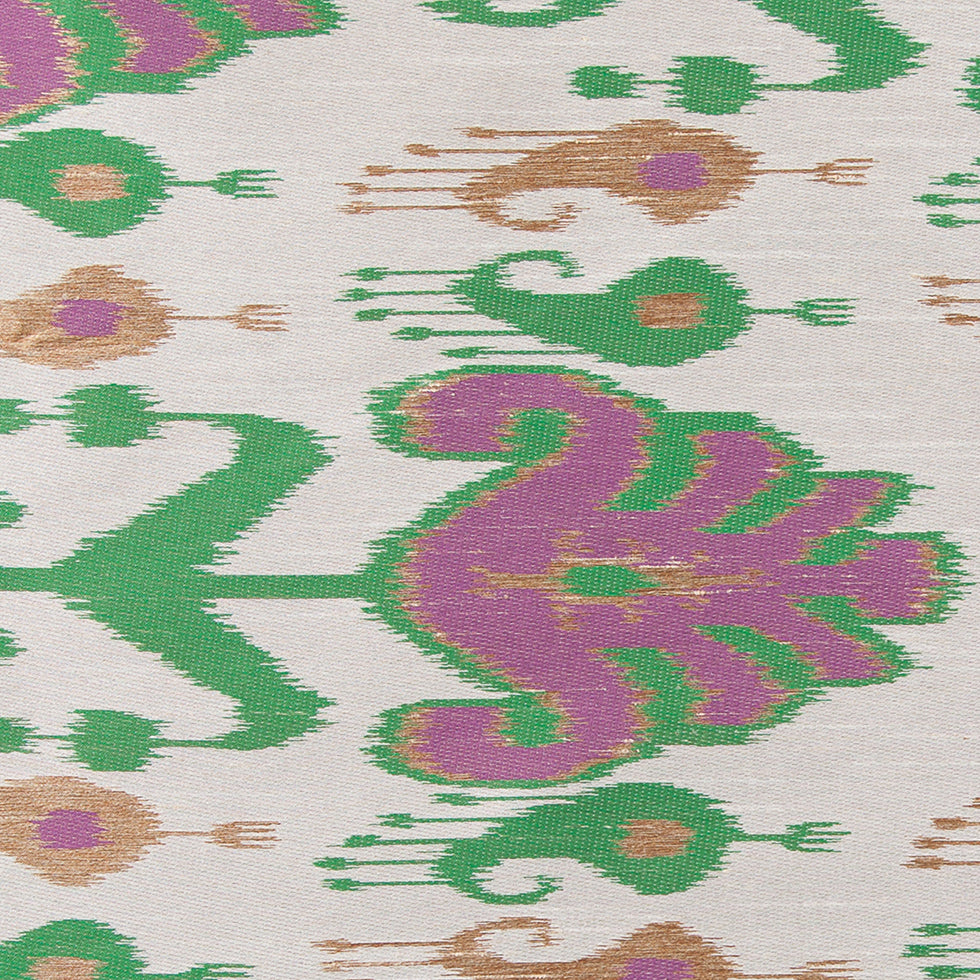 Green and Purple Double-Wide Ikat Print Poly Woven Detail Green and Purple Double-Wide Ikat Print Poly Woven Detail