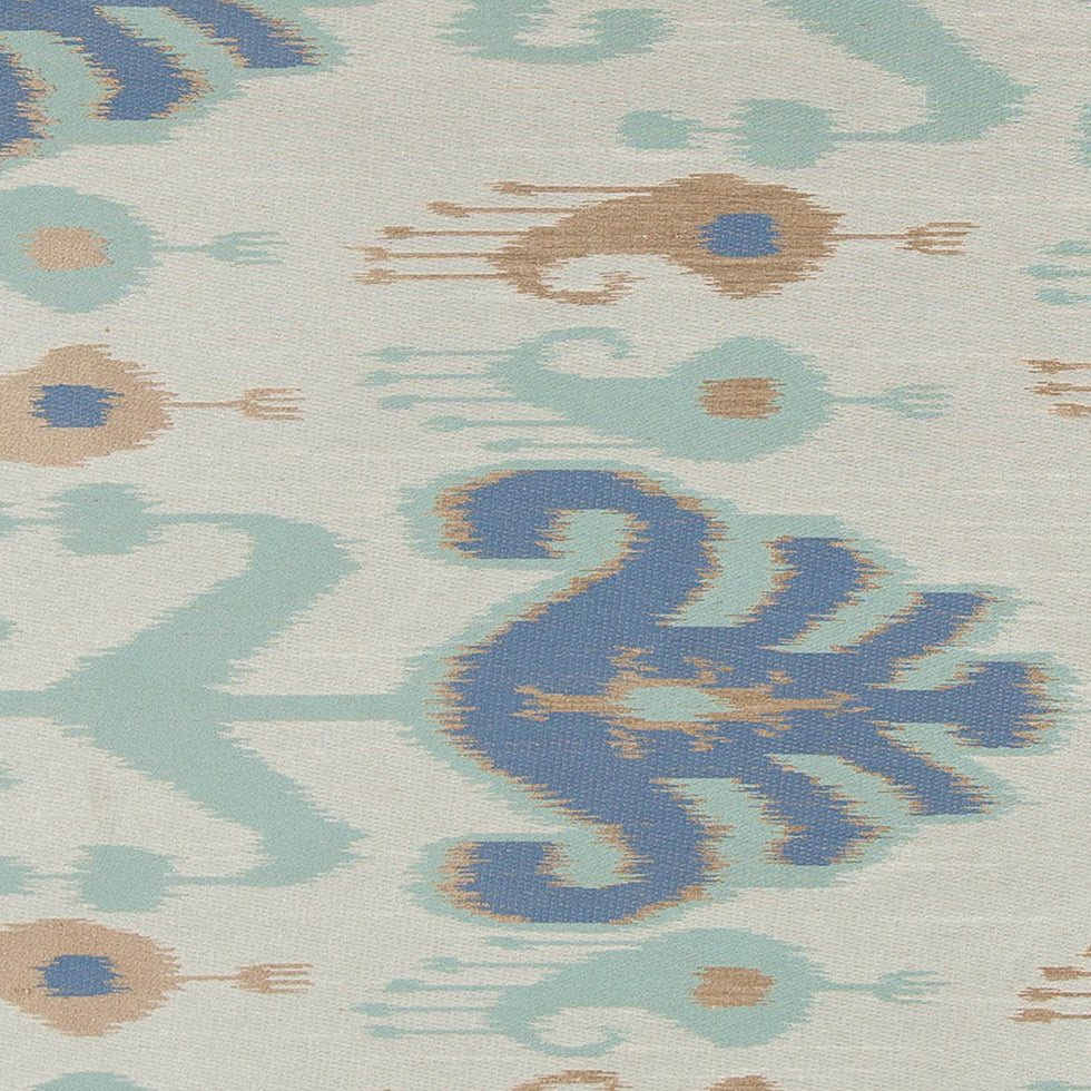 Aqua Double-Wide Ikat Print Poly Woven - Detail Aqua Double-Wide Ikat Print Poly Woven - Detail