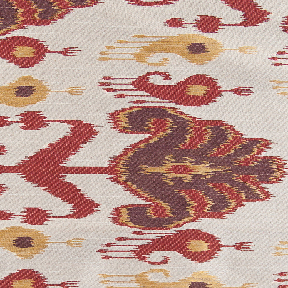 Rust, Brown and Gold Double-Wide Ikat Print Poly Woven - Detail Rust, Brown and Gold Double-Wide Ikat Print Poly Woven - Detail