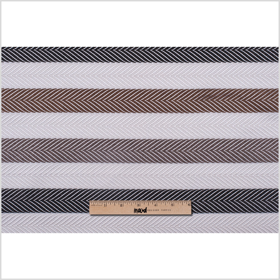 Ivory and Brown Herringbone Stripes Poly Brocade - Full Ivory and Brown Herringbone Stripes Poly Brocade - Full
