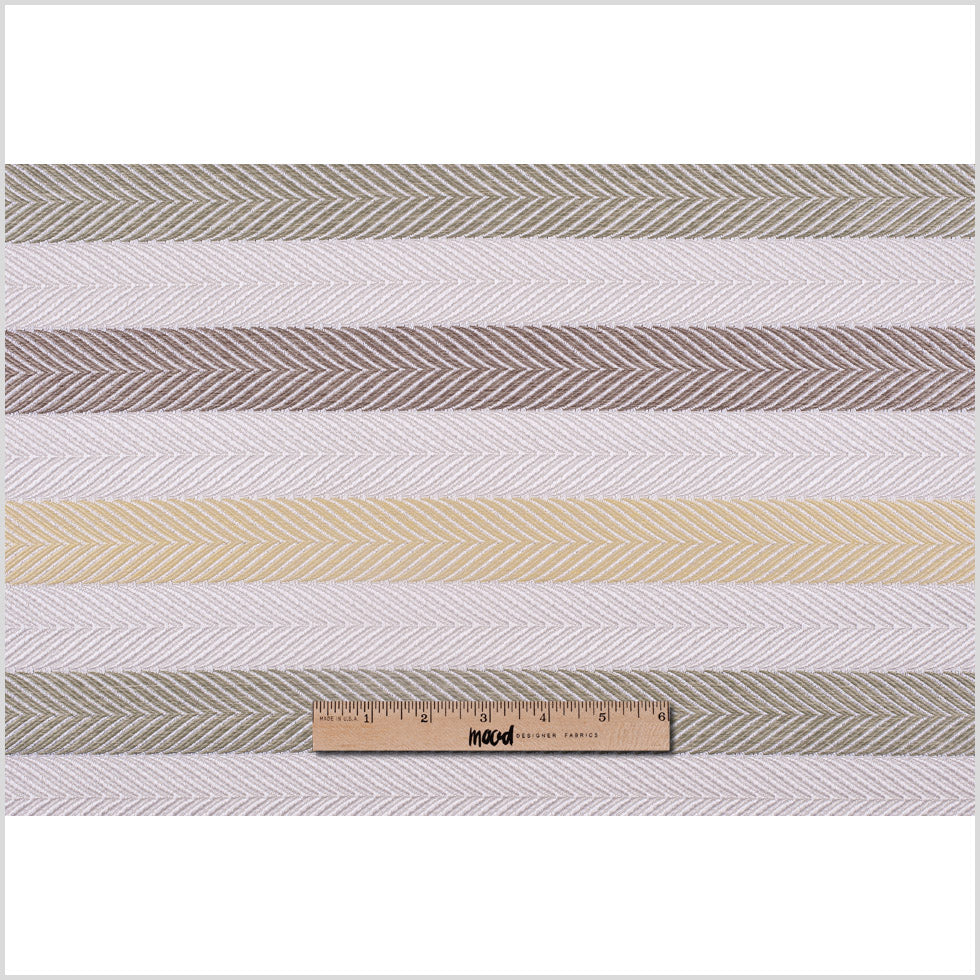 Ivory, Yellow and Green Herringbone Stripes Poly Brocade - Full Ivory, Yellow and Green Herringbone Stripes Poly Brocade - Full