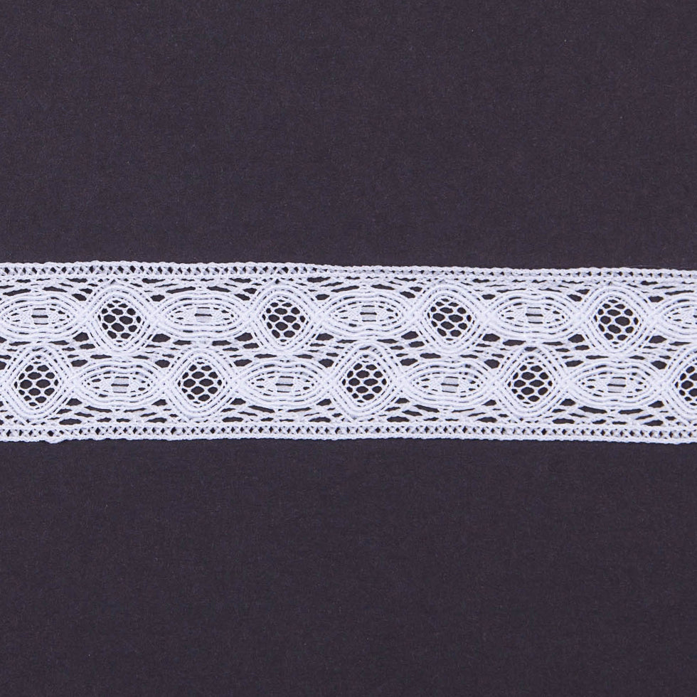 Polyester Crochet Lace Trim 1” - White Abstract - Made in Europe Detail Polyester Crochet Lace Trim 1” - White Abstract - Made in Europe Detail