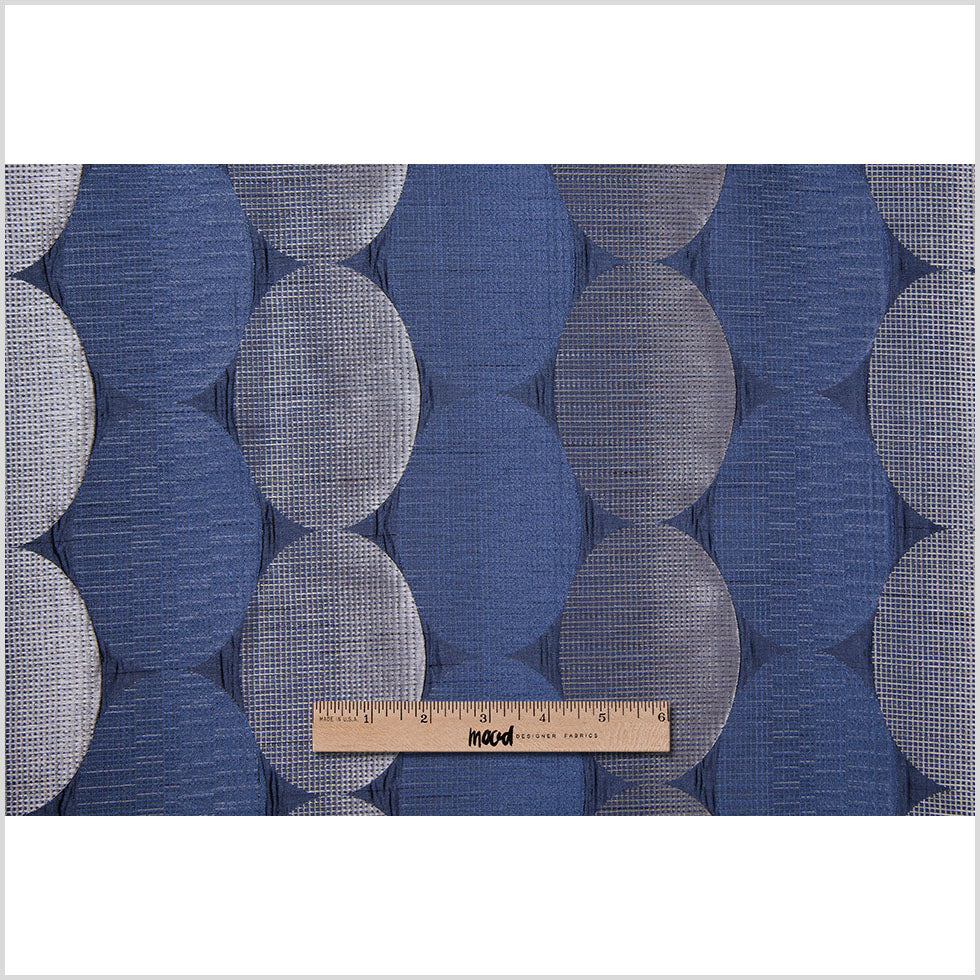 Blue/Silver Rows of Ovals Textured Jacquard - Full Blue/Silver Rows of Ovals Textured Jacquard - Full