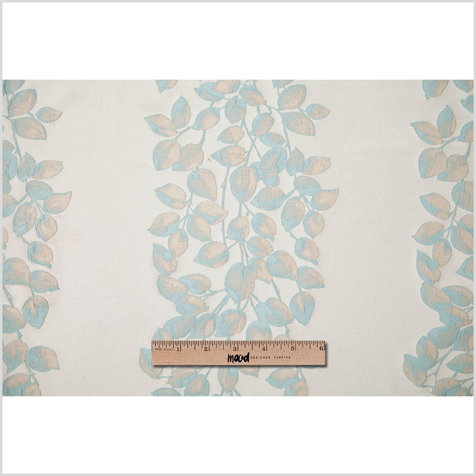 Ivory and Aqua Columns of Leaves Brocade Full Ivory and Aqua Columns of Leaves Brocade Full