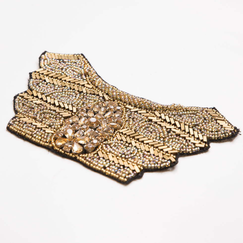 Gold and Black Beaded Rhinestone Applique - 5.5" Detail Gold and Black Beaded Rhinestone Applique - 5.5" Detail