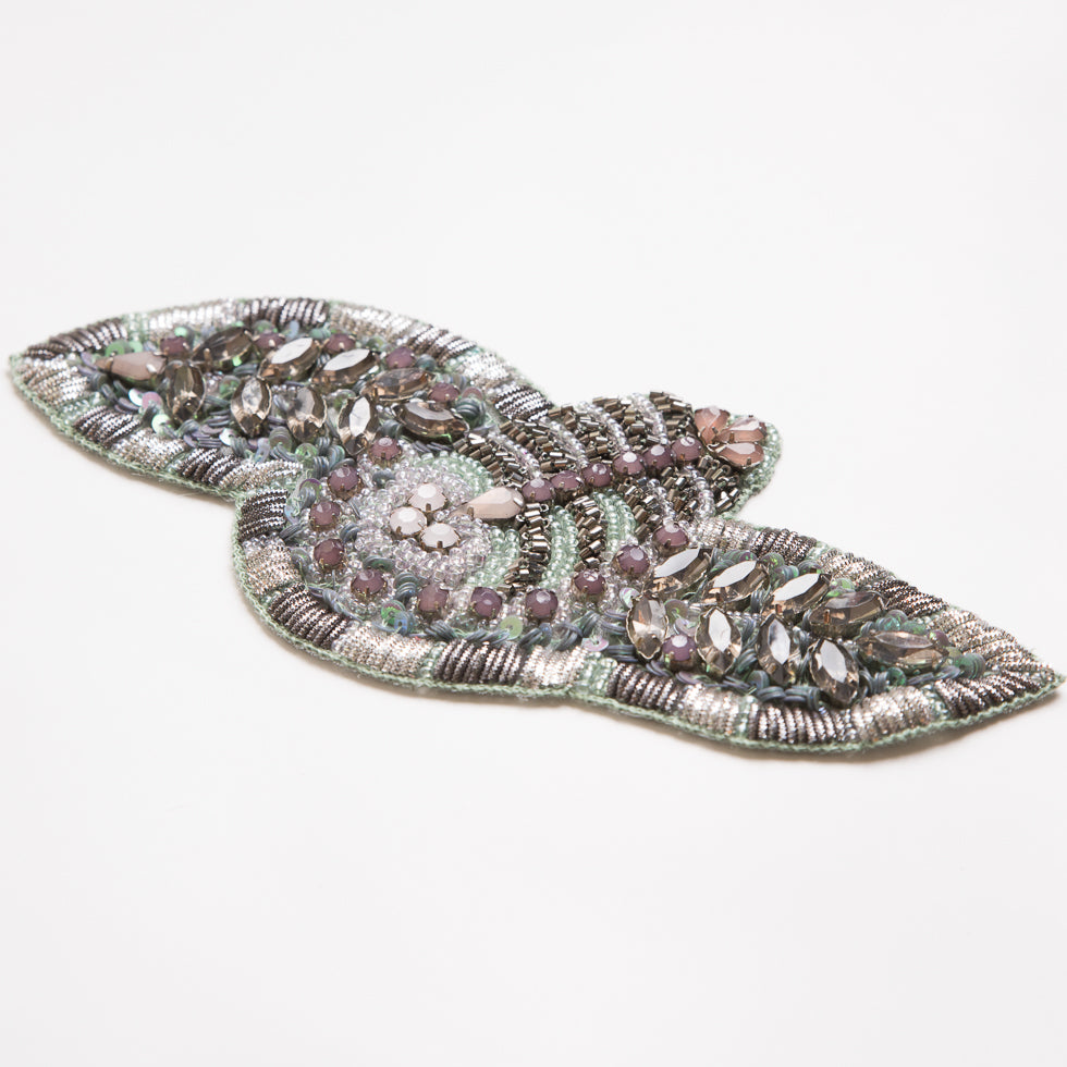 Gunmetal and Lavender Beaded Rhinestone Applique - 7.5" Detail Gunmetal and Lavender Beaded Rhinestone Applique - 7.5" Detail