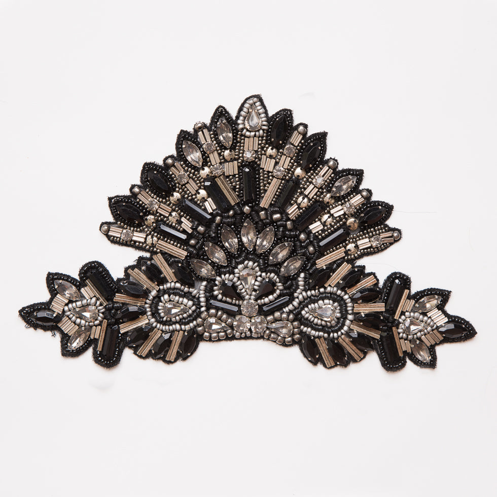 Black and Silver Beaded Rhinestone Applique - 8.5 Black and Silver Beaded Rhinestone Applique - 8.5