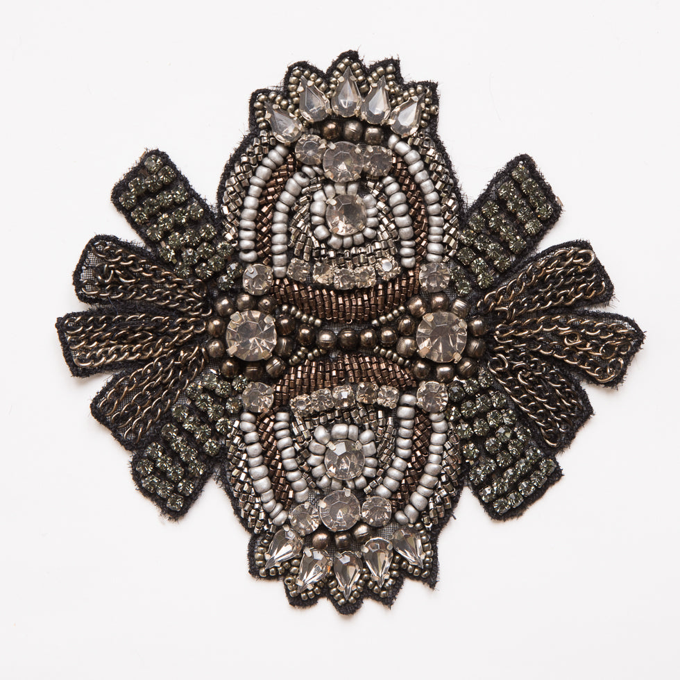 Black and Gray Beaded Rhinestone Applique - 4.5 Black and Gray Beaded Rhinestone Applique - 4.5