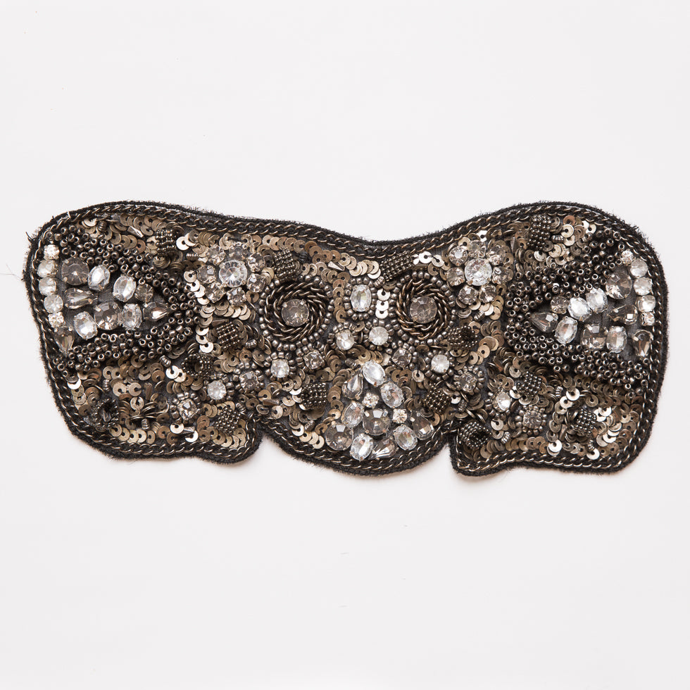 Black and Gunmetal Beaded and Sequined Rhinestone Applique - 8" Black and Gunmetal Beaded and Sequined Rhinestone Applique - 8"