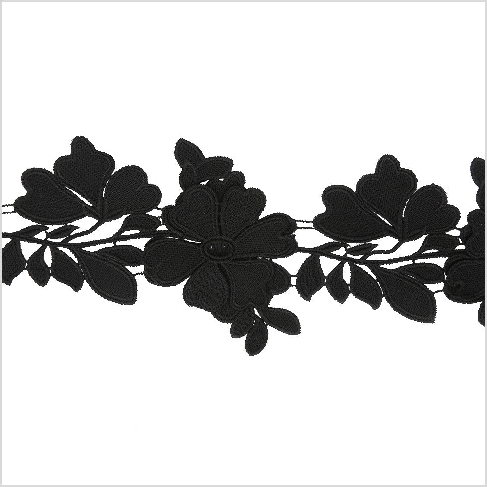 5 3D Metallic Black Floral Lace Trim 5 3D Metallic Black Floral Lace Trim