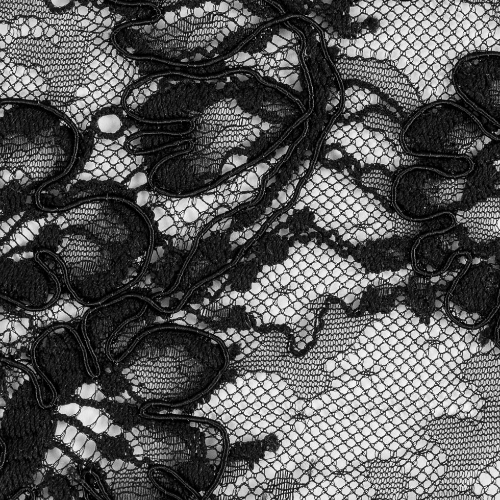 Black Floral Corded Lace - Detail Black Floral Corded Lace - Detail
