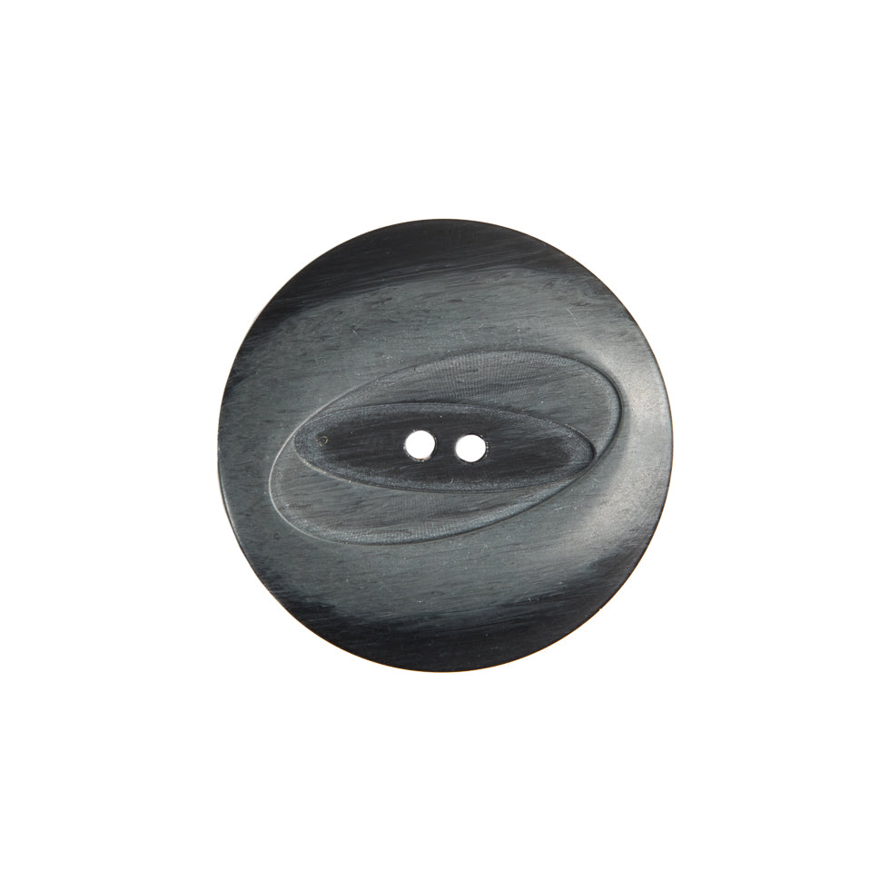 Plastic 2-Hole Button Made in Italy - 36L/23mm - Black and Gray Streaks and Off-Kilter Oval Plastic 2-Hole Button Made in Italy - 36L/23mm - Black and Gray Streaks and Off-Kilter Oval