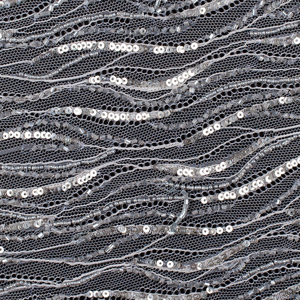 Silver Scallop Edge Beaded and Sequined Lace - Full Silver Scallop Edge Beaded and Sequined Lace - Full