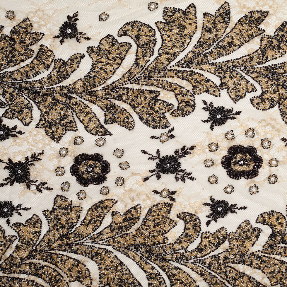 Ivory/Gold/Black Floral Beaded Lace Ivory/Gold/Black Floral Beaded Lace