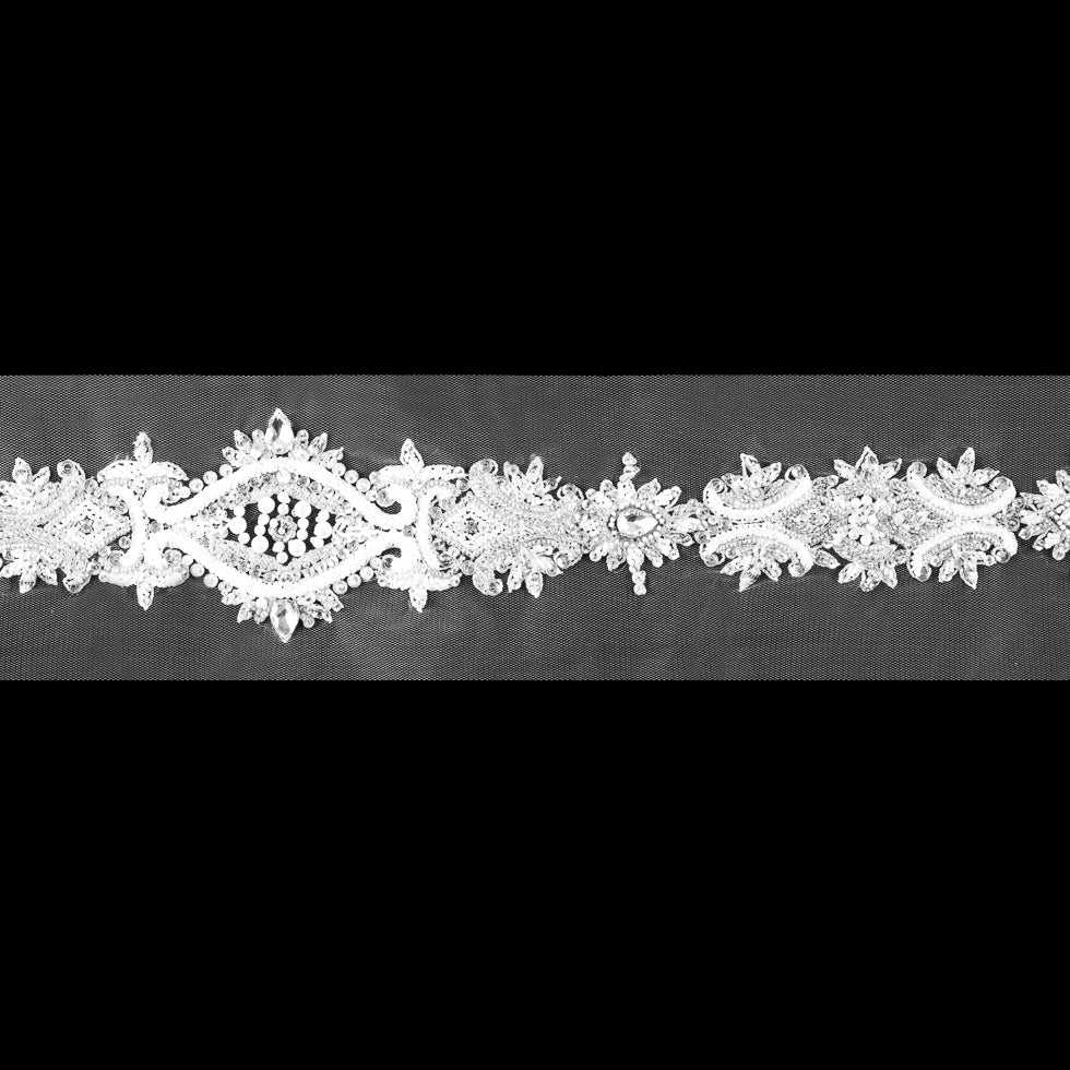 White Beaded Trim with Rhinestones - 3.5" White Beaded Trim with Rhinestones - 3.5"
