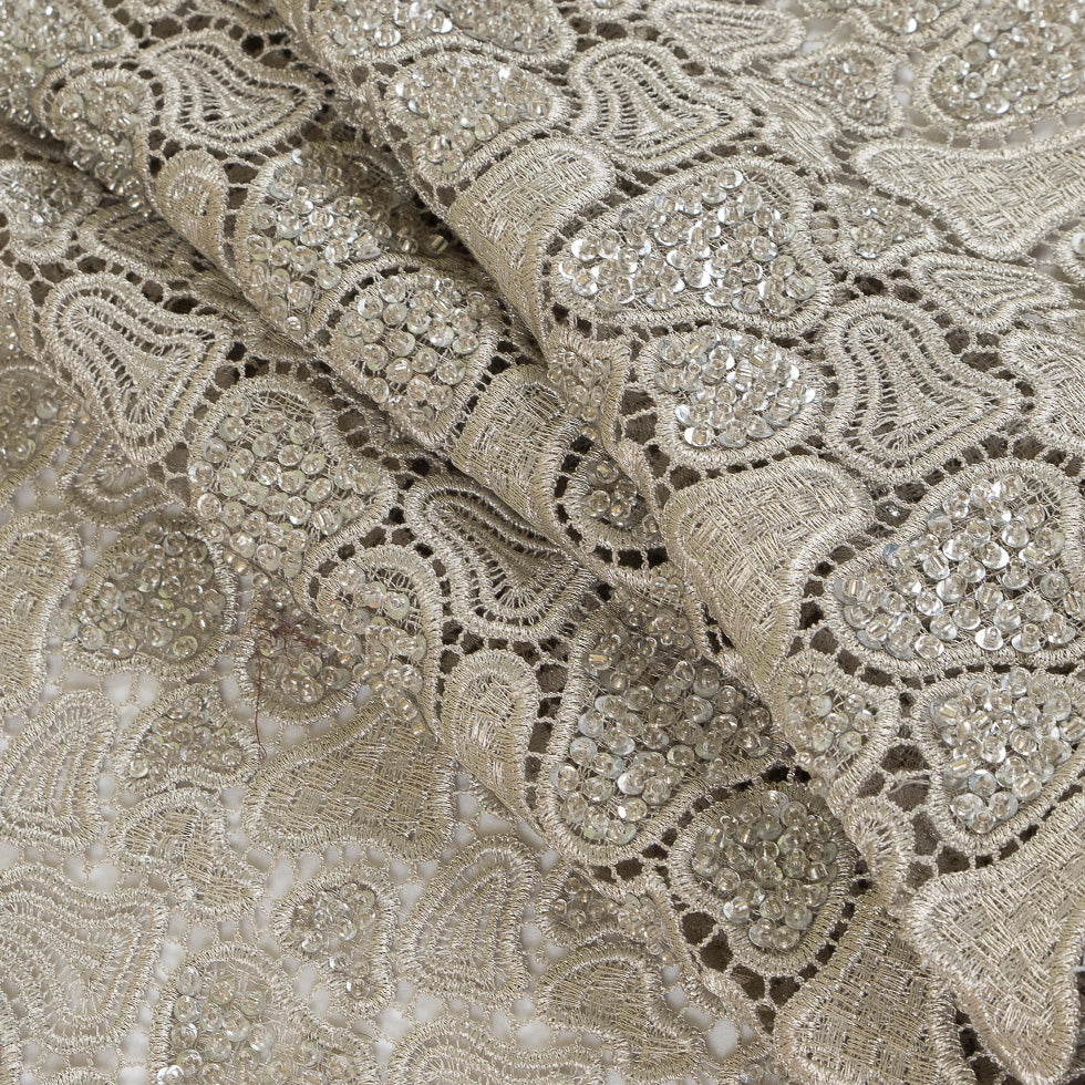 Fancy Beaded Guipure Lace - Dark Silver Folded Fancy Beaded Guipure Lace - Dark Silver Folded