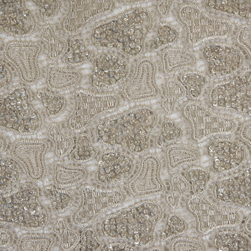 Fancy Beaded Guipure Lace - Dark Silver Fancy Beaded Guipure Lace - Dark Silver