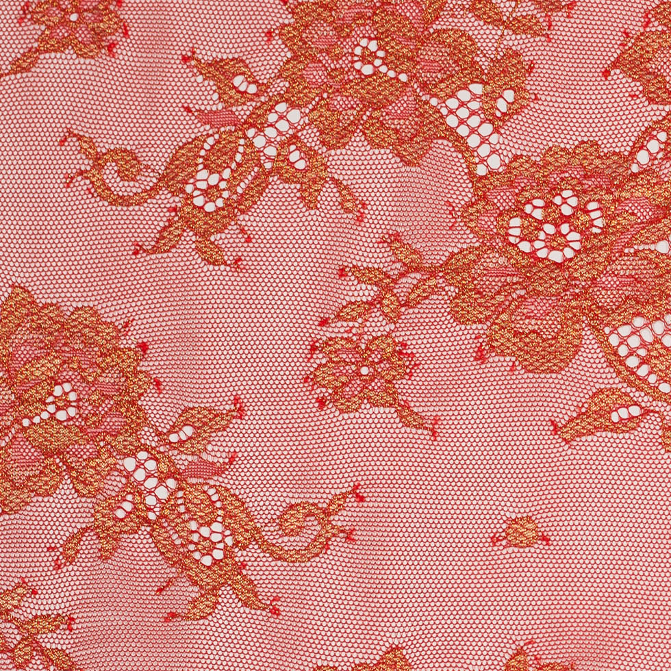 Red and Metallic Gold Floral Lace - Detail Red and Metallic Gold Floral Lace - Detail