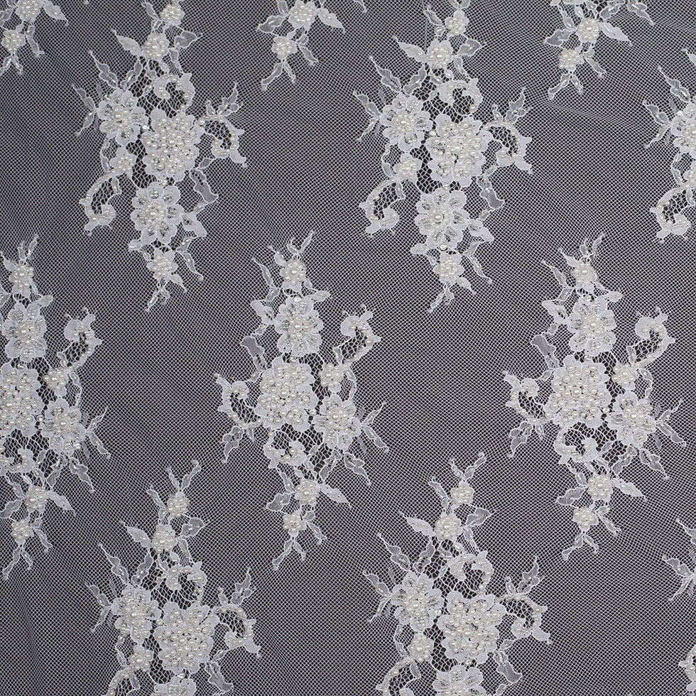 Bright White Floral Beaded Lace Bright White Floral Beaded Lace