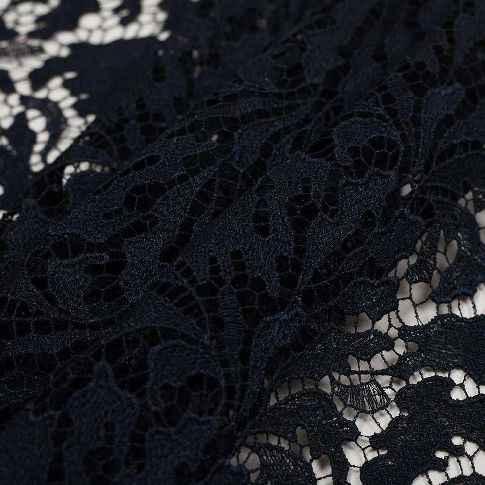 Black Iris Floral Re-embroidered Lace - Folded Black Iris Floral Re-embroidered Lace - Folded