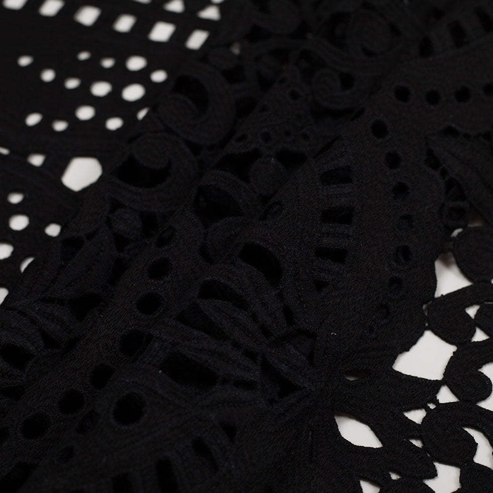 Black Novelty Cotton Guipure Lace Detail Black Novelty Cotton Guipure Lace Detail